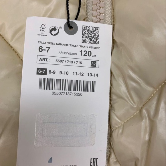 Zara Puffer Vest Cream Girl (6-7) - Picture 2 of 3